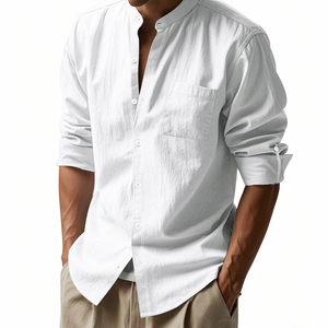 <span class=keywords><strong>Camicia</strong></span> da <span class=keywords><strong>uomo</strong></span> estiva in <span class=keywords><strong>lino</strong></span> e poliestere comoda a strati di Base abbottonata - Product Image 1