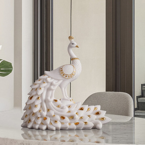 Adorno Decorativo de Pavo Real Estilo Chino, Resina Blanca Dorada, Decoración de Escritorio para Sala de Estar, Juego de Varias Piezas - Product Image 2