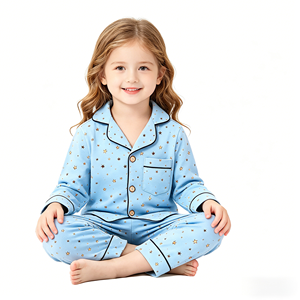 Set Pigiama Classico <span class=keywords><strong>per</strong></span> Bambini con Stampa, Maglia a Maniche Lunghe con Bottoni e <span class=keywords><strong>Pantaloni</strong></span>, 2 Pezzi in Morbido Cotone, Abbigliamento da Notte <span class=keywords><strong>per</strong></span> Ragazzi e Ragazze - Product Image 3