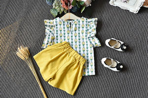 Vêtements pour enfants en gros de Chine, ensemble pour filles à manches volantées imprimé ananas - Product Image 6