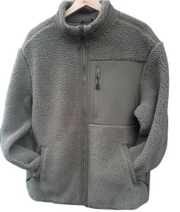 Winter Men's Casual Eco-Friendly <b>Fleece</b> <b>Jacket</b> <b>with</b> Patchwork Pockets Sherpa <b>Lining</b> Hooded Zip Closure Factory Customized - Product Image 1