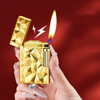 Briquet à flamme ouverte inclinée avec allumage par meule, pour pipes à tabac, en métal personnalisé, rechargeable au butane