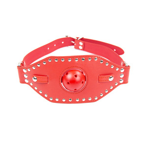 Schwarzes Leder <span class=keywords><strong>Pin</strong></span> Schnalle Sexspielzeug Paar Flirten Hohl mund Bälle Sabbern Mund knebel Spiked <span class=keywords><strong>Mask</strong></span> Oral Bondage Toys - Product Image 3
