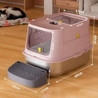 Bac à litière pour chat en acier inoxydable entièrement fermé, avec couvercle rabattable, design facile à nettoyer, contrôle des odeurs, anti-éclaboussures, fonctions désodorisantes