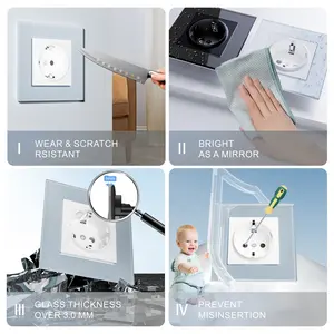 Top Quality European Standard Glass Panel White Black Gold Color Electric Wall Socket And Switch German Socket 20 Years Warranty