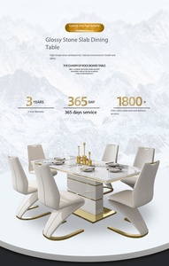Ensemble <span class=keywords><strong>de</strong></span> <span class=keywords><strong>table</strong></span> à manger moderne en marbre blanc <span class=keywords><strong>de</strong></span> luxe avec 6 chaises, plateau en pierre frittée avec base en acier inoxydable doré pour meubles - Product Image 6