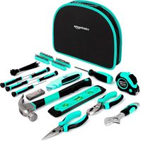 Juego de Herramientas para Reparaciones del Hogar de 104 Piezas For Basics, Bolsa de Transporte de Poliéster Fácil de Llevar, Turquesa, 144x114x3 Pulgadas