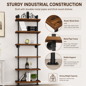Custom Industrial <b>Pipe</b> <b>Shelf</b> Rustic Wood Wall Ladder Bookshelf Mounted Storage Decor for Home - Product Image 3
