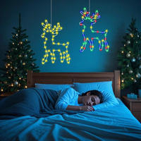Décorations de Noël en forme de rennes lumineux, 120 LED, guirlandes lumineuses multicolores pour fenêtre, 8 modes, minuterie, piles