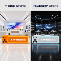 Comptoir d'accueil LED lumineux en forme de téléphone, design module caméra, comptoir personnalisé haute brillance pour magasin de téléphonie mobile et salle d'exposition technologique