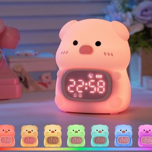 Cute Pig Soft Silicone <b>LED</b> Night Light With Alarm <b>Clock</b> USB Rechargeable Dimmable Colorful Sleep Lamp For kids Bedroom - Product Image 2