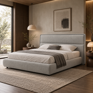 Lit en tissu et cuir, cadre en bois massif de bouleau russe, mousse haute densité, pieds en métal, lit king size 1,8 m pour chambre à coucher - Product Image 1