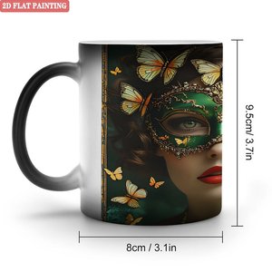 Heat Changing Magic Mug Frosted Black 11oz <b>Ceramic</b> Color Changing <b>Cup</b> With Butterfly Mask Art Design - Product Image 1