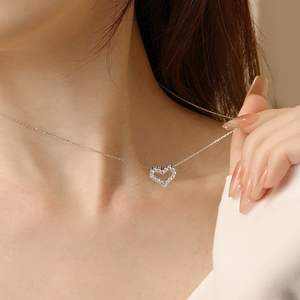 SGARIT Custom Luxury IGI Certified Pav-Set Open Heart 18k Gold Lab Grown Diamond Hollow Heart Choker <b>Necklace</b> - Product Image 4