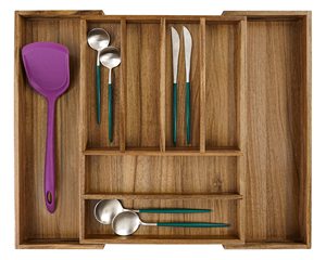 Acacia argenteria cassetto organizzatore posate utensili da cucina regolabili <span class=keywords><strong>cassetti</strong></span> organizzatori accessori da cucina espandibili organizzare - Product Image 2