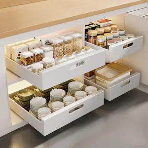 Organisateur d'armoire extractible fixe avec adhésif Nano Film glissière garde-manger étagère de tiroir de rangement pour la cuisine