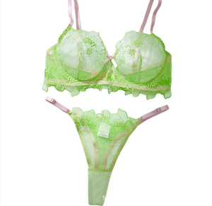 Yeni Vintage dantel nakış iç çamaşırı seti Ultra ince şeffaf Push up sütyen <span class=keywords><strong>2</strong></span> parça Retro iç çamaşırı - Product Image 6