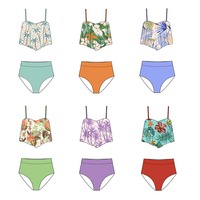 Tankini taille haute pour femme, imprimé floral tropical, haut à volants, tissu respirant à séchage rapide, maillot de bain deux pièces modeste pour l'été