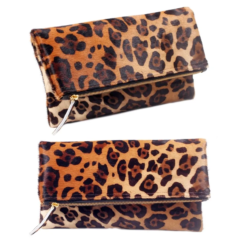 Leopard tas tangan lipat wanita, tas dompet renda warna hitam biru hijau untuk wanita 30x30cm