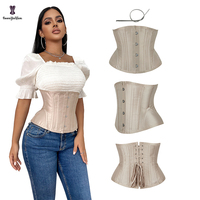Noir Beige femmes grande taille taille formateur Corset 14 acier os sous le buste corps Shaper 4 broches Korsett Bustier corde ferme