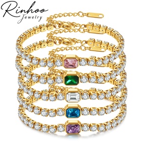 Pulseras de tenis Rinhoo de acero inoxidable 316L con circonitas, para mujer, estilo INS, ligeras, de lujo, impermeables, chapadas en oro de 18K PVD. - Product Image 1