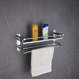 SOON Wall Mounted Stainless Steel Three-Layer Towel Rack Over 40cm <b>Chrome</b> Finish Eco-Friendly Modern Bathroom 3 Bars <b>Hooks</b> - Product Image 1
