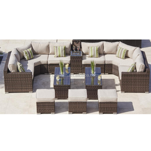 Conjunto de Muebles de Exterior Estilo Mexicano, Sofá Lounge de Ratán Curvo con Mesa Refrigeradora - Product Image 1