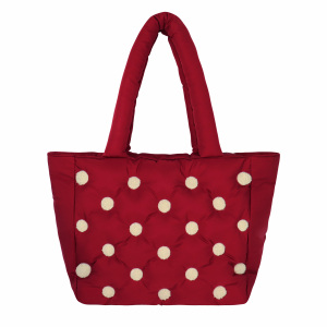 Sac fourre-tout matelassé en nylon souple grande capacité pour femme, idéal pour les trajets quotidiens, motif pois rouges duveteux, vente en gros - Product Image 3