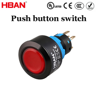 Interruptor de Botón Pulsador de Cabeza Plana HBAN de 22 mm, 2NO2NC, 250 V, 5 A, Plástico ABS, LED, IP40, Momentáneo/Retráctil, Control Electrónico Industrial