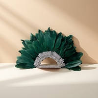 Éventail de plumes de luxe vert panache avec embellissements en cristal idéal pour les costumes de samba, décoration de mariage et accessoires de performance