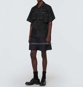 Streetstyle Multi Utility Pocket Oversized Fit Heren Originele Unisex 6 Zakken Shirt Met Korte Mouwen Groen <span class=keywords><strong>Re</strong></span>-Nylon Cargo Shirt - Product Image 3