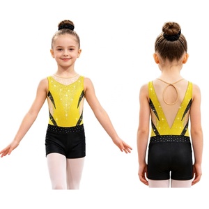 Conjunto de leotardo de gimnasia y danza para niñas con pedrería, espalda en V, malla recortada, sin mangas, con pantalones cortos, brillante, para competición infantil, personalizado - Product Image 3