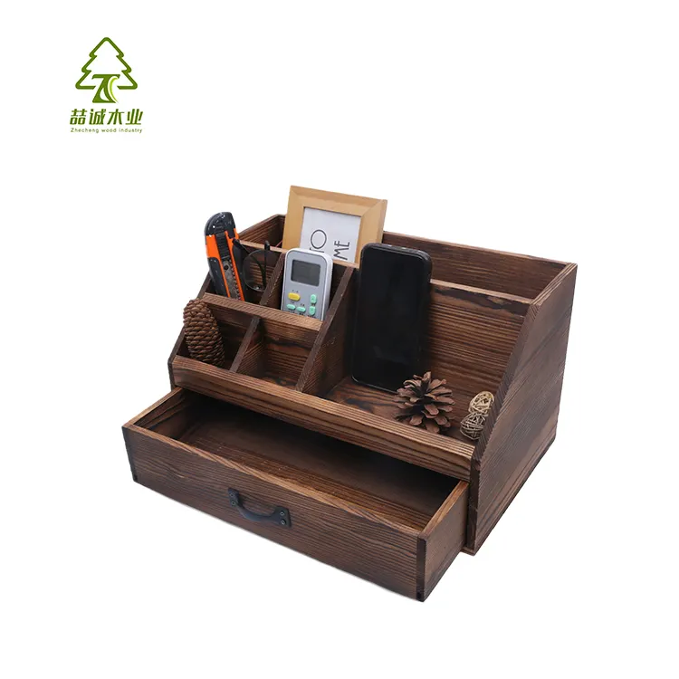 Custom 5 Compartment Wooden Office Desk Organizer with 2 Drawer and Tabletop Desktop Mail Rack Folders Pencils Holder