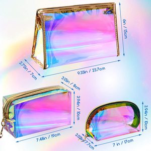 Bolsa de cosméticos holográfica con logotipo personalizado, bolsa de plástico impermeable portátil, bolsa de cosméticos con cremallera para mujer - Product Image 2