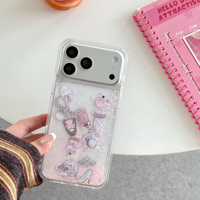 Coque de téléphone liquide anti-chute pour iPhone 12 Pro Max, 14, 15 Plus, 16, 17 Pro, motif Fille de ballet, poudre scintillante et sable mouvant, avec blocs de construction