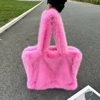 Sacs à bandoulière de luxe en fausse fourrure pour femmes, grands sacs de shopping d'hiver moelleux, sacs fourre-tout décontractés en peluche douce pour femmes