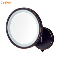 Espejo Cosmético de Pared con Iluminación LED Ajustable, Acabado Bronce Envejecido, con Aumento de 3X, para Baño, Marca Beelee