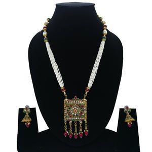 Attractive Polki Look Zircon Gold Plated Alloy <b>Necklace</b> <b>Earrings</b> <b>Set</b> Wedding Wear Festive Ethnic Fashion Accessories - Product Image 2