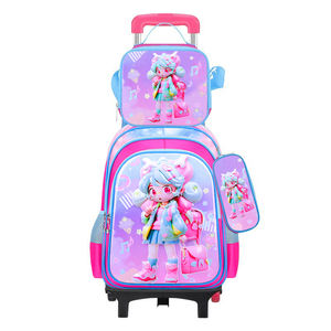 Sac à dos scolaire à roulettes pour filles, fermeture éclair, polyester, géométrique, écologique, recyclable, grande capacité, pour ordinateur - Product Image 4