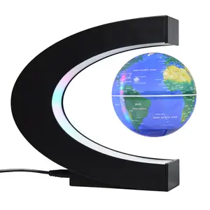 SY526 Wholesale C shape Magnetic levitation floating globe with light rotating world map floating globe with led lights