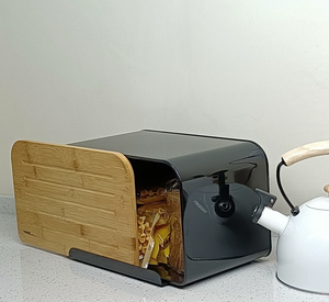 กล่องใส่ขนมปังแบบเลื่อนทำจากไม้ไผ่, กล่องเก็บขนมปังโลหะ, กล่องใส่ขนมปังบนเคาน์เตอร์ครัว, กล่องใส่ขนมปังกันฝุ่นขายส่ง - Product Image 3