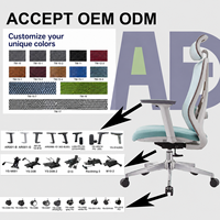 Chaise de bureau ergonomique moderne en maille, chaise de direction réglable avec appui-tête et soutien lombaire confortable