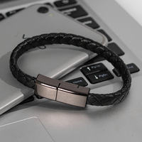 Bracelet-câble de charge et de données Micro USB en cuir torsadé en cuivre pur avec placage or 24 carats pour iOS/ordinateur et écouteurs 5V 2.4A