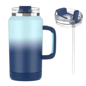 Botella de Agua Aislada de Acero Inoxidable de Gran Capacidad (64oz) con Pajita y Asa, Diseño Impreso, Jarra Deportiva Antideslizante para Gimnasio - Product Image 1