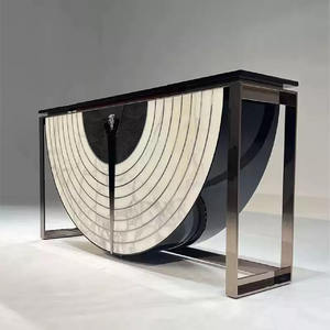 שולחן קונסולה יוקרתי מודרני עם מסגרת נירוסטה ומשטח שיש טבעי עם אחסון לריהוט וילה - Product Image 3