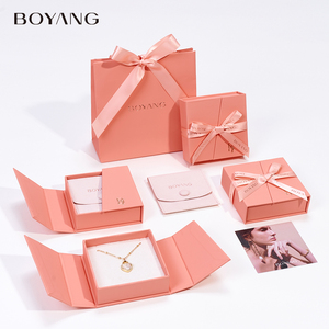 Boyang Tùy Chỉnh Sinh Thái Đôi Mở Cửa Giấy Vòng Cổ Vòng Bông Tai Quà Tặng Bao Bì Hộp Đồ Trang Sức Với Ribbon - Product Image 4