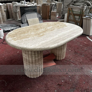 Table à manger en travertin sur mesure, 8 places, table de jardin en pierre, décoration de la maison, meubles, table à manger en marbre naturel - Product Image 3