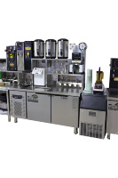Station à thé Boba personnalisée en acier inoxydable pour magasin de boissons machine à collation réfrigérateur congélateur évier table de thé au lait comptoir de bar à thé à bulles