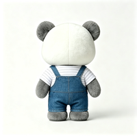 Peluche Panda Gris Adorable avec Salopette en Jean et Chemise Rayée, Doux Jouet en Peluche Kawaii, Jouet Confortable, Peluche Panda Personnalisée