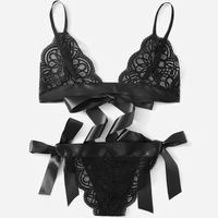 Starwin OEM&ODM Ensemble de lingerie sexy exotique en dentelle à trois points, 2 pièces, en spandex fin, avec nœuds mignons pour femmes